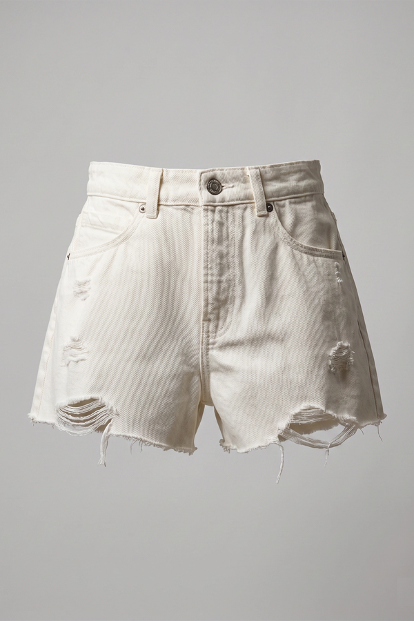 Women's White High Rise Ripped Denim Shorts - Raw Hem