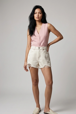 Women's White High Rise Ripped Denim Shorts - Raw Hem