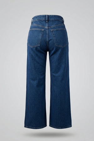 Women's Dark Blue High Rise Wide Leg Denim Pants