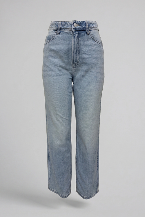 Women's Light Blue High Rise Straight Cut Jeans - Classic