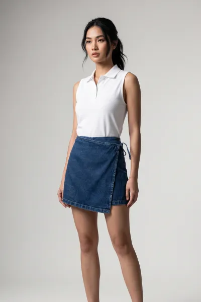 Ladies Denim Wrap Skort