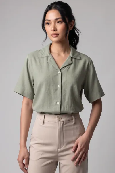 Ladies Soft Linen Polo Shirt Short Sleeve Women Top
