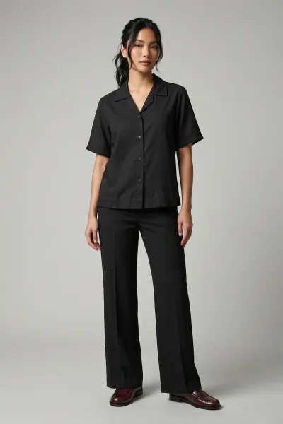 Ladies Soft Linen Polo Shirt Short Sleeve Women Top