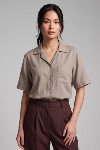 Ladies Soft Linen Polo Shirt Short Sleeve Women Top