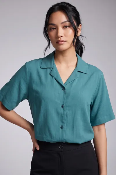 Ladies Soft Linen Polo Shirt Short Sleeve Women Top
