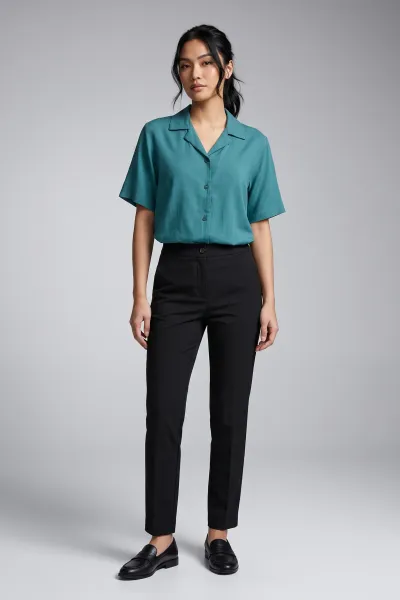 Ladies Soft Linen Polo Shirt Short Sleeve Women Top