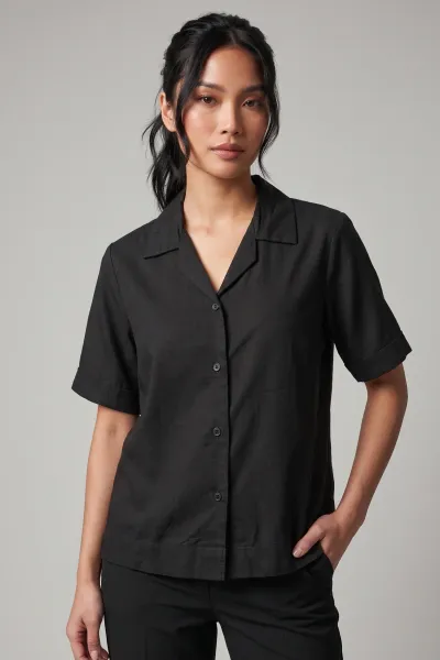 Ladies Soft Linen Polo Shirt Short Sleeve Women Top