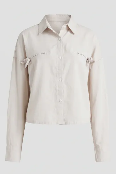 Ladies Cropped Relax Long Sleeve Ribbon Applique Style 01 L/s 01