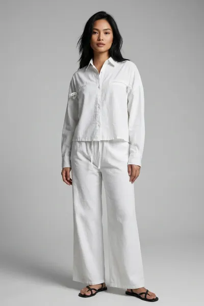 Ladies Cropped Relax Long Sleeve Ribbon Applique Style 01 L/s 01