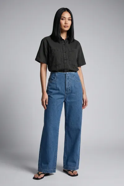 Soft Denim Polo Crop Shirt
