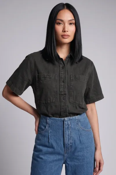Soft Denim Polo Crop Shirt
