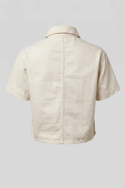 Soft Denim Polo Crop Shirt