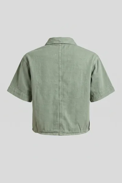 Soft Denim Polo Crop Shirt