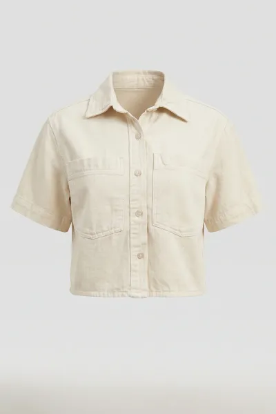 Soft Denim Polo Crop Shirt