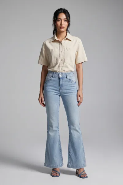 Soft Denim Polo Crop Shirt