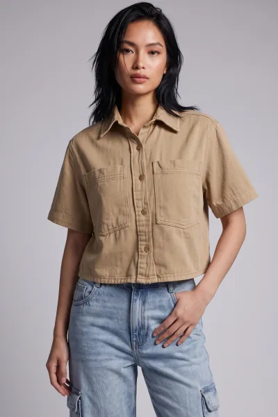 Soft Denim Polo Crop Shirt