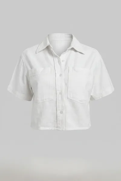 Soft Denim Polo Crop Shirt