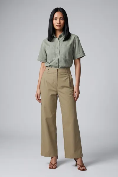 Soft Denim Polo Crop Shirt