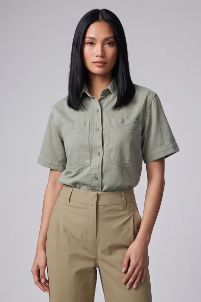 Soft Denim Polo Crop Shirt