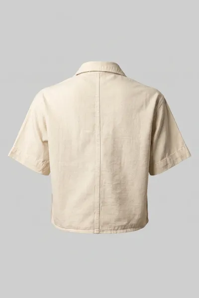Soft Denim Polo Crop Shirt