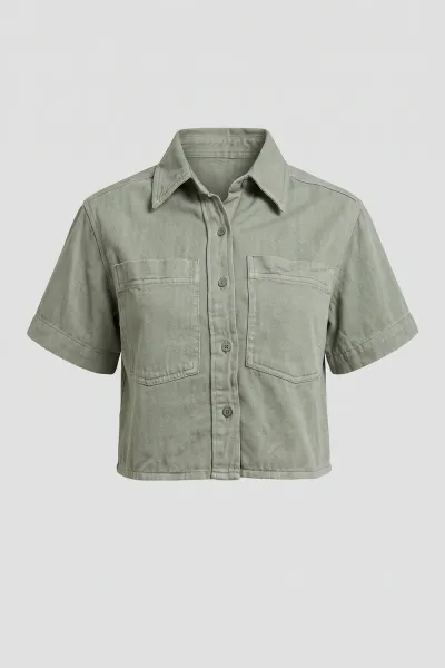 Soft Denim Polo Crop Shirt