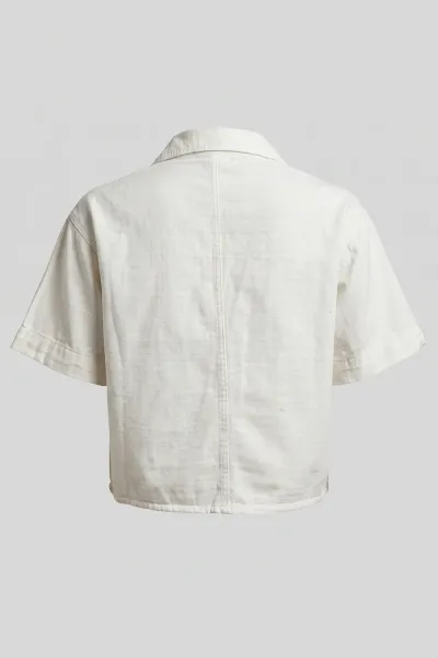 Soft Denim Polo Crop Shirt