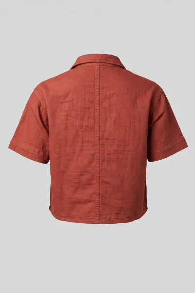 Soft Denim Polo Crop Shirt