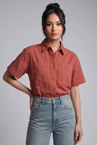 Soft Denim Polo Crop Shirt