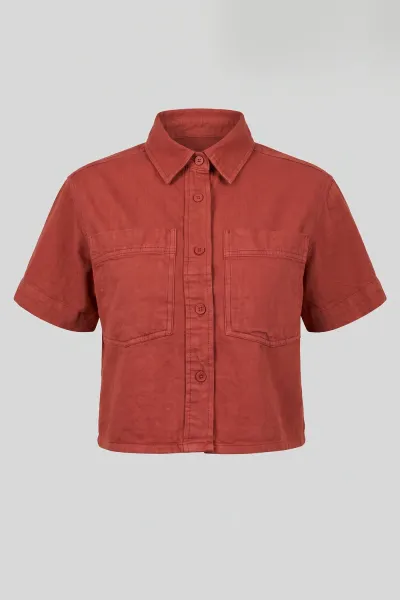 Soft Denim Polo Crop Shirt
