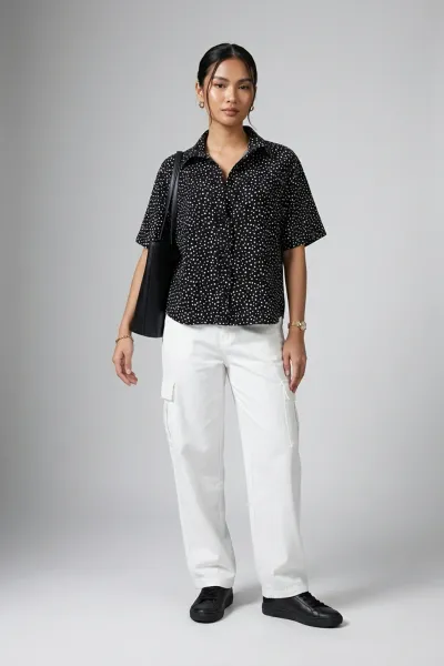 Women's Textured Drop Shoulder Relaxed Fit Blouse