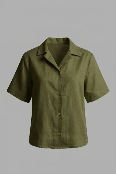 Oversize Linen Polo Shirt for Women - Casual Wear