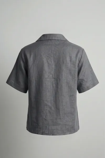 Oversize Linen Polo Shirt for Women - Casual Wear