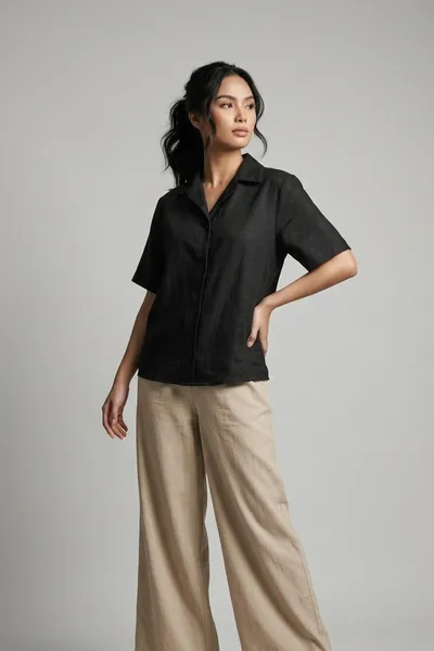 Oversize Short Sleeve Linen Polo Shirt
