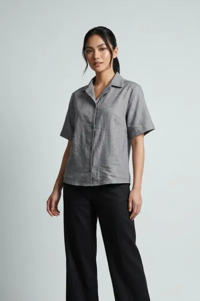 Oversize Linen Polo Shirt for Women - Casual Wear