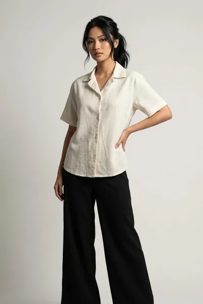 Oversize Short Sleeve Linen Polo Shirt