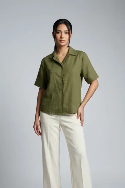 Oversize Linen Polo Shirt for Women - Casual Wear