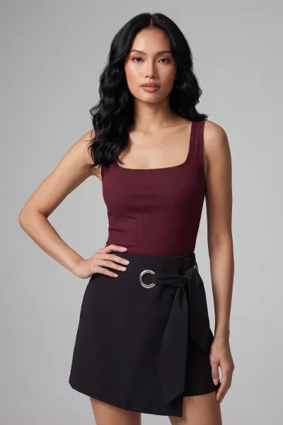 Women's Black High Rise Tie Front Skort - Ring Detail